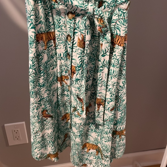 Maeve by Anthropologie Catherine Tiger Print Shirtdress  Green Button Front 6P - Picture 6 of 8